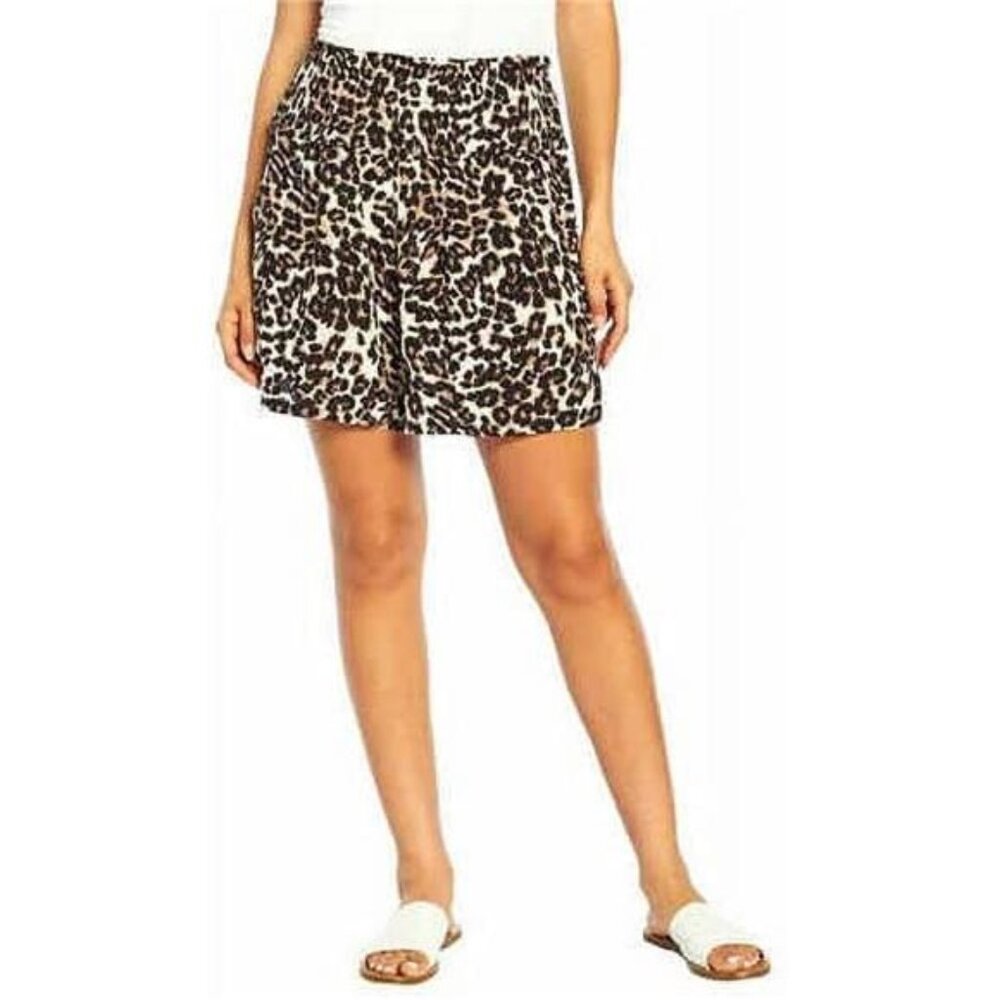 Three Dots Women's Printed Pull On Short (Leopard, X-Small)